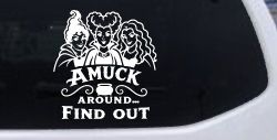 Amuck Around Find Out Car Witch Truck Vinyl Window Decal Sticker