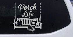Porch Life with Porch Swing Car or Truck Vinyl Window Decal Sticker (Light Gray)