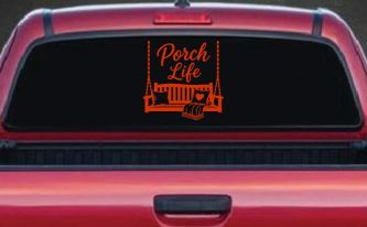 Porch Life with Porch Swing Car or Truck Vinyl Window Decal Sticker (Orange Red)