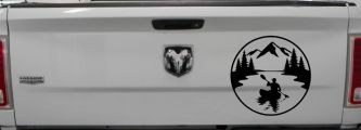 Man Kayaking in Mountains Car or Truck Vinyl Window Decal Sticker (Black)