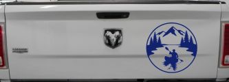 Man Kayaking in Mountains Car or Truck Vinyl Window Decal Sticker (Navy)