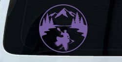 Man Kayaking in Mountains Car or Truck Vinyl Window Decal Sticker (Purple)