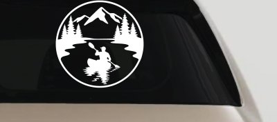 Man Kayaking in Mountains Car or Truck Vinyl Window Decal Sticker