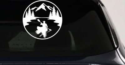 Man Kayaking in Mountains Car or Truck Vinyl Window Decal Sticker