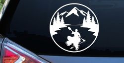 Man Kayaking in Mountains Car or Truck Vinyl Window Decal Sticker