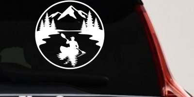 Man Kayaking in Mountains Car or Truck Vinyl Window Decal Sticker