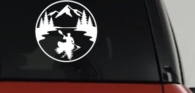 Man Kayaking in Mountains Car or Truck Vinyl Window Decal Sticker