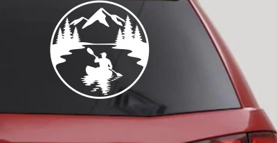 Man Kayaking in Mountains Car or Truck Vinyl Window Decal Sticker