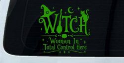 WITCH Women In Total Control Here Car Truck Vinyl Window Decal Sticker (Lime)