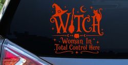 WITCH Women In Total Control Here Car Truck Vinyl Window Decal Sticker (Orange Red)
