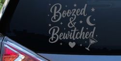 Boozed and Bewitched Car or Truck Vinyl Window Decal Sticker (Silver)