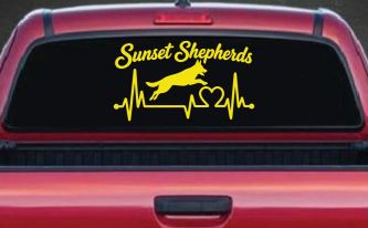 Sunset Shepherds Jumping Special Request Car or Truck Vinyl Window Decal Sticker (Yellow)