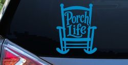 Porch Life Rocking Chair Car or Truck Vinyl Window Decal Sticker (Blue)