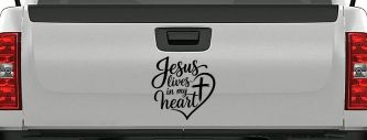 Jesus Lives in my Heart Car Truck Vinyl Window Decal Sticker (Black)