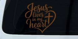 Jesus Lives in my Heart Car Truck Vinyl Window Decal Sticker (Copper)