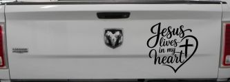 Jesus Lives in my Heart Car Truck Vinyl Window Decal Sticker (Matte Black)