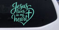 Jesus Lives in my Heart Car Truck Vinyl Window Decal Sticker (Mint)