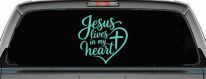 Jesus Lives in my Heart Car Truck Vinyl Window Decal Sticker (Mint)