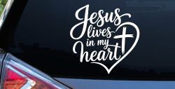 Jesus Lives in my Heart Car Truck Vinyl Window Decal Sticker