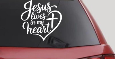Jesus Lives in my Heart Car Truck Vinyl Window Decal Sticker