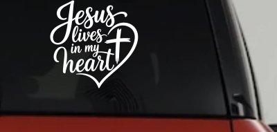 Jesus Lives in my Heart Car Truck Vinyl Window Decal Sticker