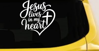Jesus Lives in my Heart Car Truck Vinyl Window Decal Sticker