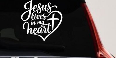 Jesus Lives in my Heart Car Truck Vinyl Window Decal Sticker