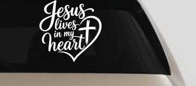 Jesus Lives in my Heart Car Truck Vinyl Window Decal Sticker