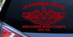 Submarine Service Hide and Seek Champs Car or Truck Vinyl Window Decal Sticker (Red)