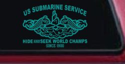 Submarine Service Hide and Seek Champs Car or Truck Vinyl Window Decal Sticker (Turquoise)