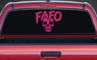 FAFO Skull Shadow Car or Truck Vinyl Window Decal Sticker (Hot Pink)