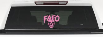 FAFO Skull Shadow Car or Truck Vinyl Window Decal Sticker (Pink)