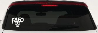 FAFO Skull Shadow Car or Truck Vinyl Window Decal Sticker (White)