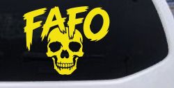 FAFO Skull Shadow Car or Truck Vinyl Window Decal Sticker (Yellow)