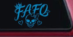 FAFO Girl Skull Car or Truck Vinyl Window Decal Sticker (Blue)