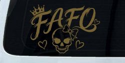 FAFO Girl Skull Car or Truck Vinyl Window Decal Sticker (Gold)