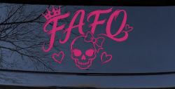 FAFO Girl Skull Car or Truck Vinyl Window Decal Sticker (Hot Pink)