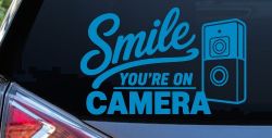 Smile You're on Camera Doorbell Camera Car or Truck Vinyl Window Decal Sticker (Blue)