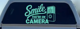 Smile You're on Camera Doorbell Camera Car or Truck Vinyl Window Decal Sticker (Mint)