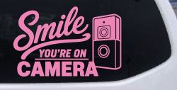 Smile You're on Camera Doorbell Camera Car or Truck Vinyl Window Decal Sticker (Pink)