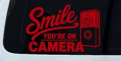 Smile You're on Camera Doorbell Camera Car or Truck Vinyl Window Decal Sticker (Red)