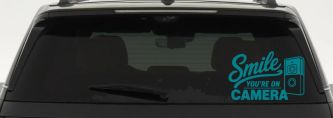 Smile You're on Camera Doorbell Camera Car or Truck Vinyl Window Decal Sticker (Turquoise Blue)