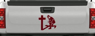 Military Soldier Kneeling at Cross Christian Car or Truck Window Decal Sticker (Purple Red)
