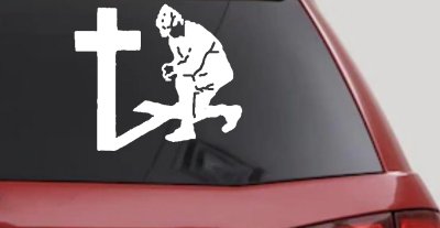 Military Soldier Kneeling at Cross Christian Car or Truck Window Vinyl Decal Sticker