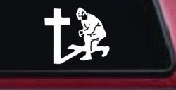 Military Soldier Kneeling at Cross Christian Car or Truck Window Decal Sticker