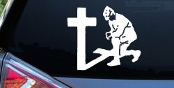 Military Soldier Kneeling at Cross Christian Car or Truck Window Decal Sticker