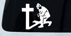Military Soldier Kneeling at Cross Christian Car or Truck Window Decal Sticker
