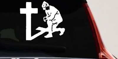 Military Soldier Kneeling at Cross Christian Car or Truck Window Vinyl Decal Sticker