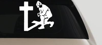 Military Soldier Kneeling at Cross Christian Car or Truck Window Vinyl Decal Sticker