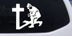 Military Soldier Kneeling at Cross Christian Car or Truck Window Decal Sticker